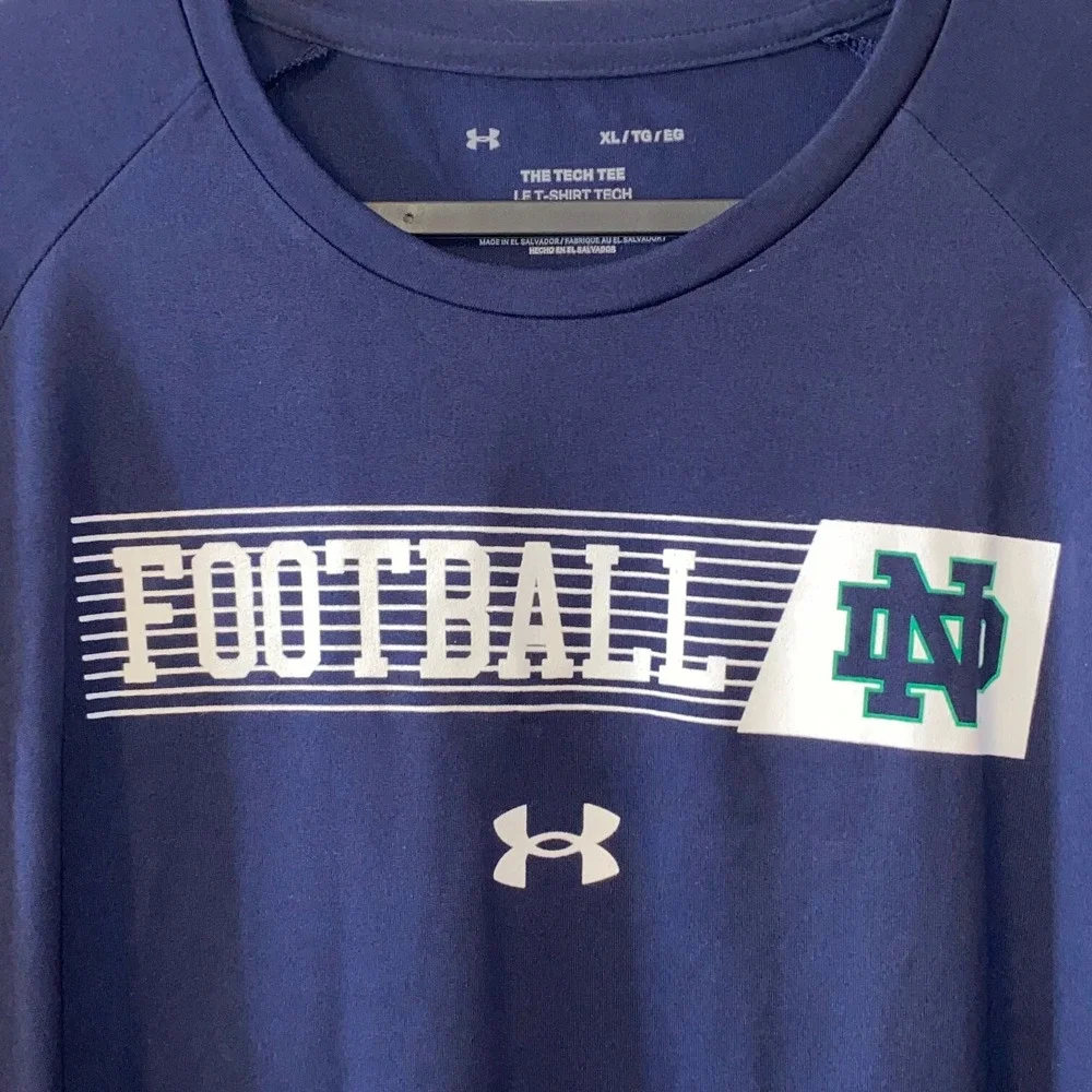 UNDER ARMOUR‎ Tee Shirt Navy Men XL Notre Dame Irish Football Tech READ